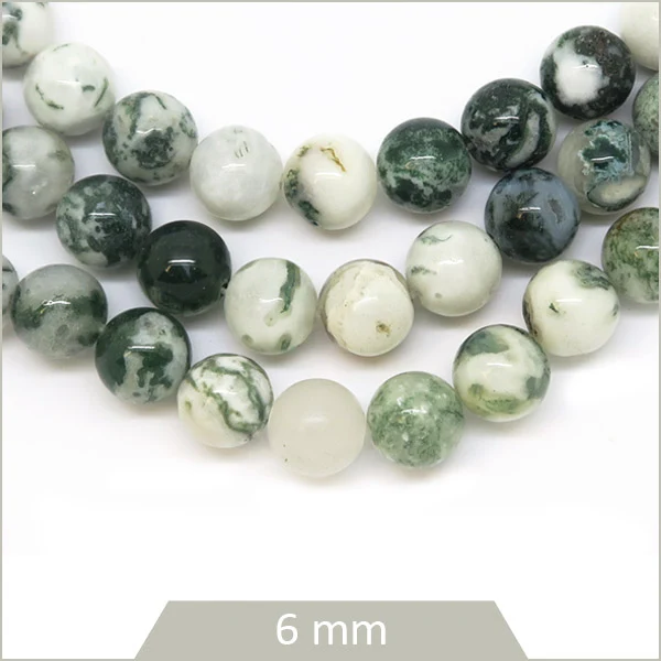 Env. 60 perles rondes en Agate arbre, 6 mm