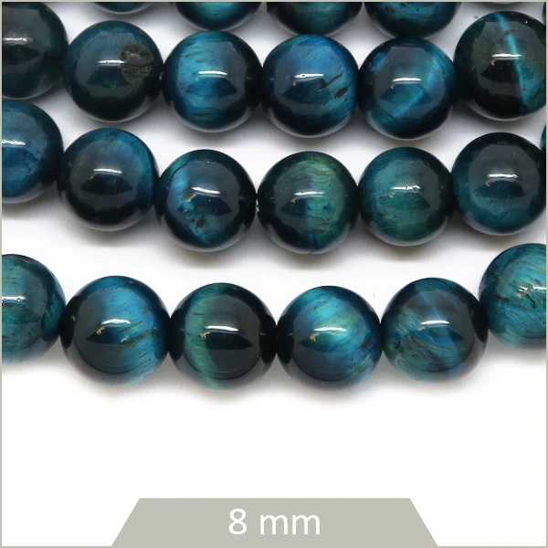 Env. 45 perles rondes Œil de tigre bleue 8 mm