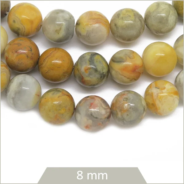 Env. 45 perles rondes en Agate Crazy jaune 8 mm
