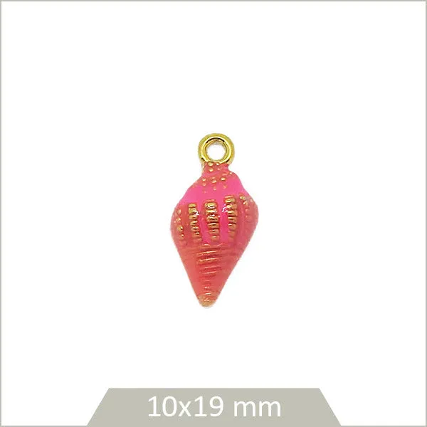 1 breloque coquillage acier inoxydable 304 doré plaqué or 18k, effet émail rose corail