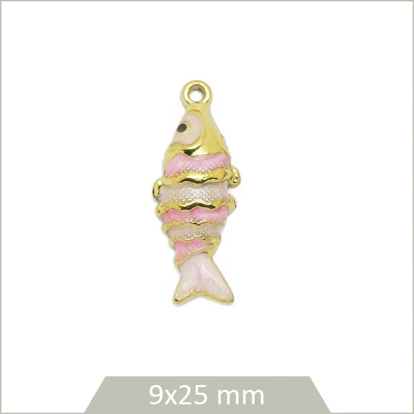 1 breloque poisson en acier inoxydable 304 doré 18k et effet émail rose