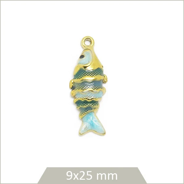 1 breloque poisson en acier inoxydable 304 doré 18k et effet émail bleu