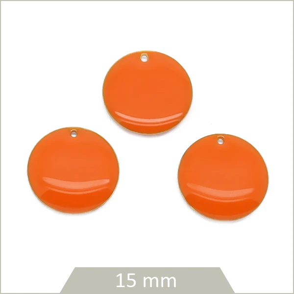 6 sequins effet émaillé ronds 15 mm orange