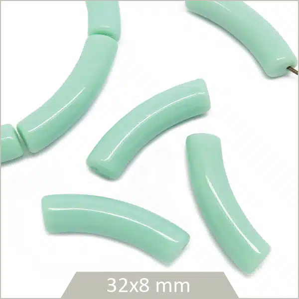 12 perles tubes incurvés vert d'eau opaque 8 mm