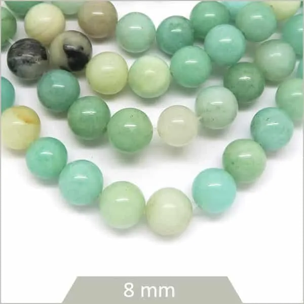 Env. 45 perles d'Amazonite lisse, 8 mm