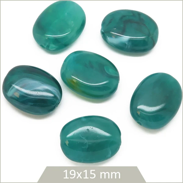 6 perles ovales en acrylique bleu canard