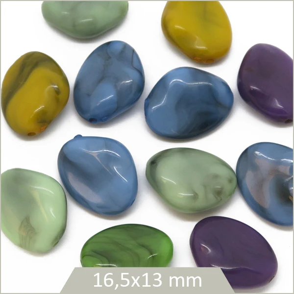 12 perles galets en acrylique multicolores