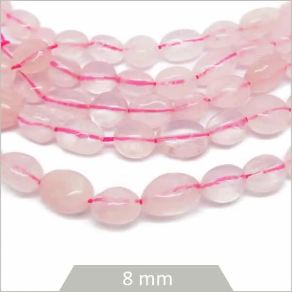 40 cm de perles galets en Quartz rose calibre 8 mm