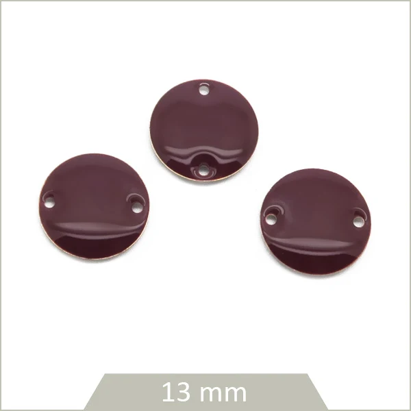 6 connecteurs effet émaillé ronds prune 13 mm