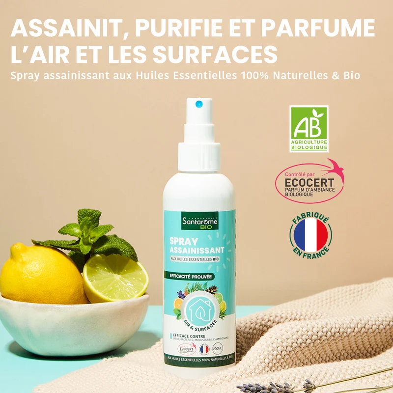 Spray Assainissant aux huiles essentielles Bio - 200 ml