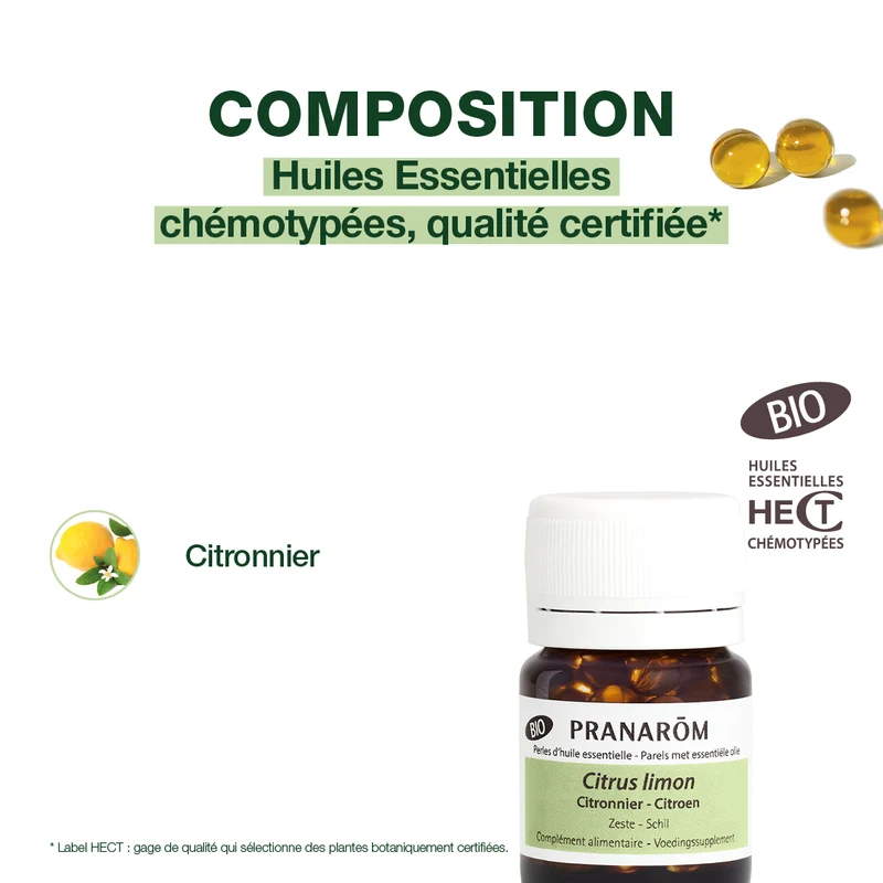 Perles d'Huile Essentielle de citronnier - Bio