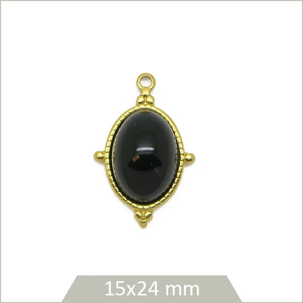 1 médaillon ovale en acier inoxydable 304 doré et cabochon en Onyx