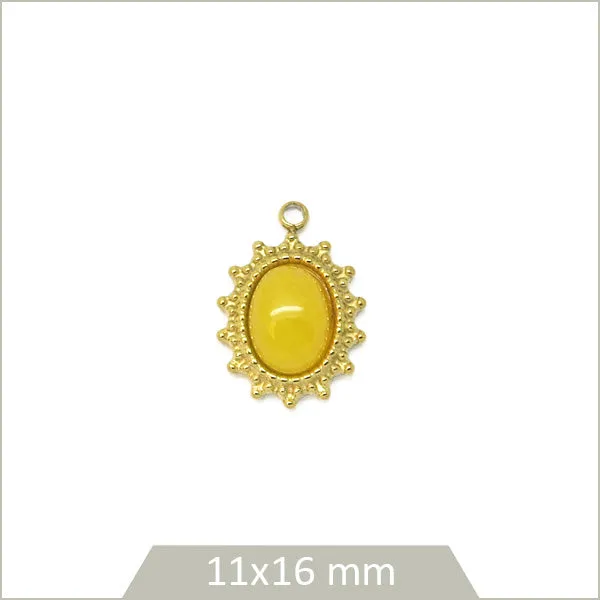 1 médaillon ovale en acier inoxydable 304 doré et cabochon en Calcite