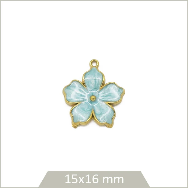 1 breloque fleur en acier inoxydable doré et effet émail bleu