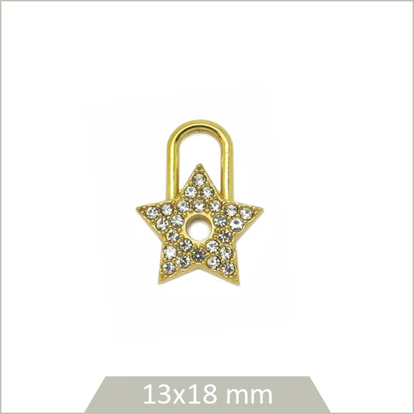 1 breloque cadenas étoile en acier inoxydable 304 doré et strass