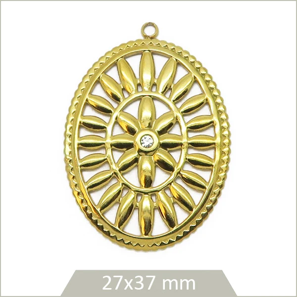 1 médaillon ovale vintage en acier inoxydable 304 doré et strass