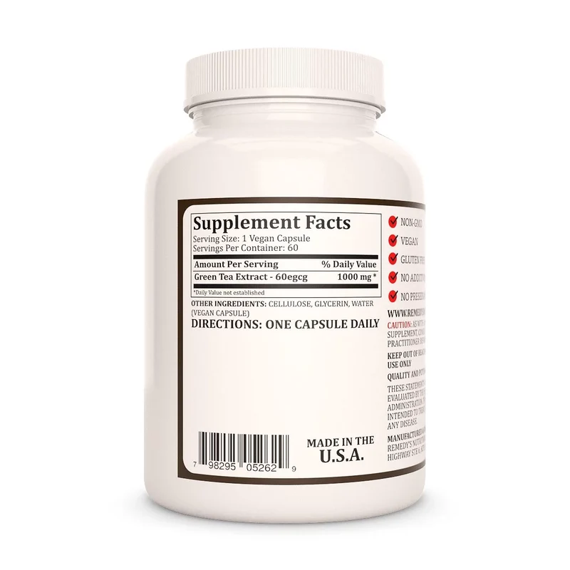 Extrait de thé vert 1000 mg, 60 capsules végétaliennes