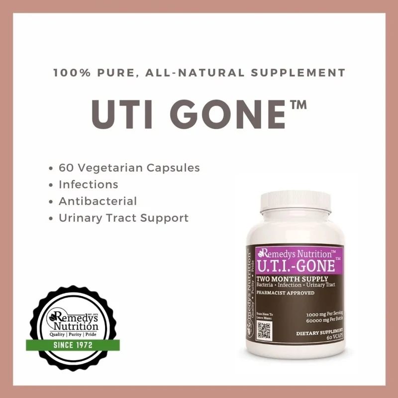 Vitamines UTI Gone™ pour infections urinaires 1000 60 mg, XNUMX capsules végétaliennes