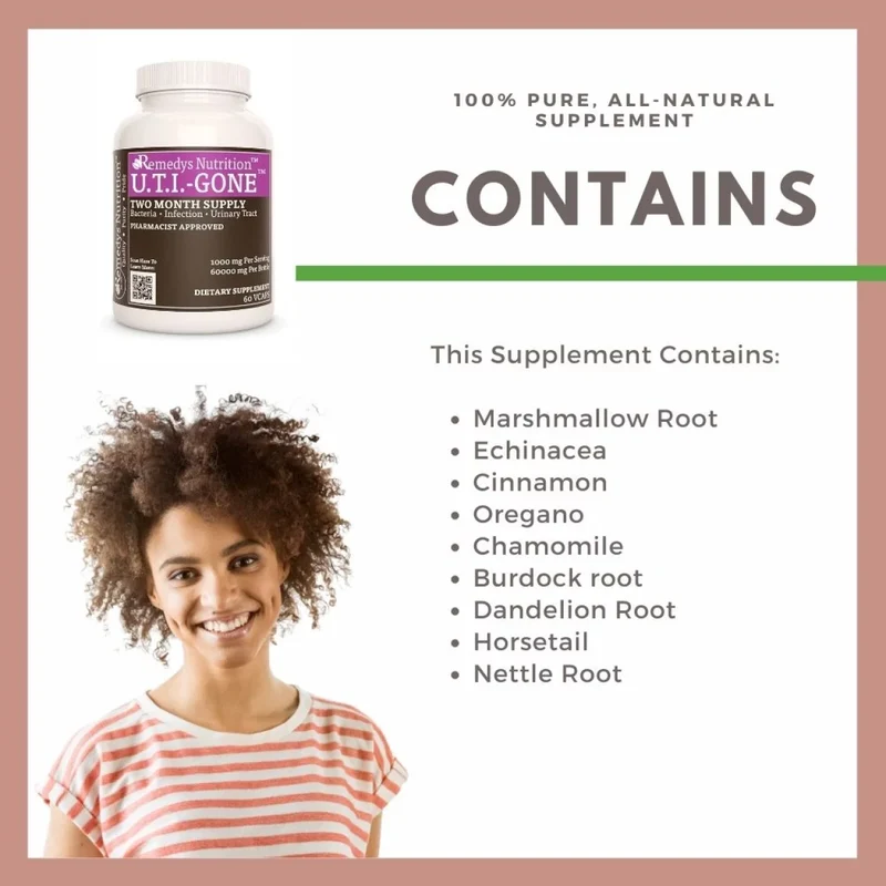 Vitamines UTI Gone™ pour infections urinaires 1000 60 mg, XNUMX capsules végétaliennes