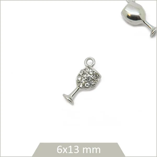 1 breloque verre cocktail en acier inoxydable 304 et strass
