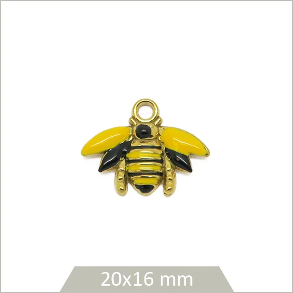 1 breloque abeille acier inoxydable 304 doré et effet émail coloré