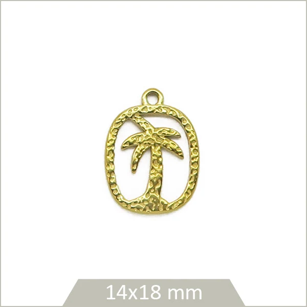 1 pendentif palmier ajouré et texturé acier inoxydable 304 doré