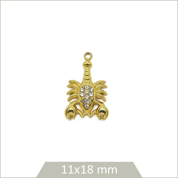 1 breloque homard en acier inoxydable 304 doré et strass