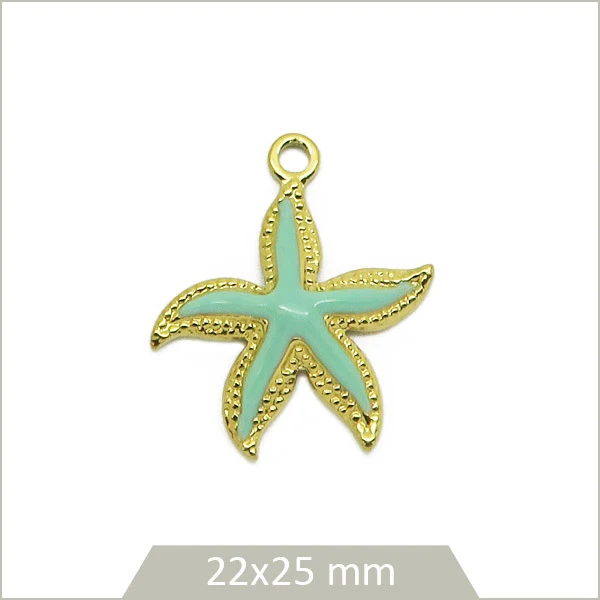 1 breloque étoile de mer acier inoxydable 304 doré, effet émail vert d'eau