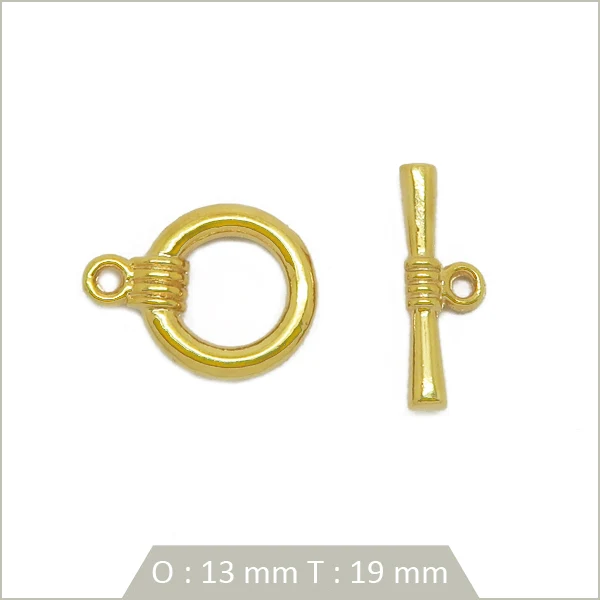 2 fermoirs toggle striés, esprit marin en laiton doré