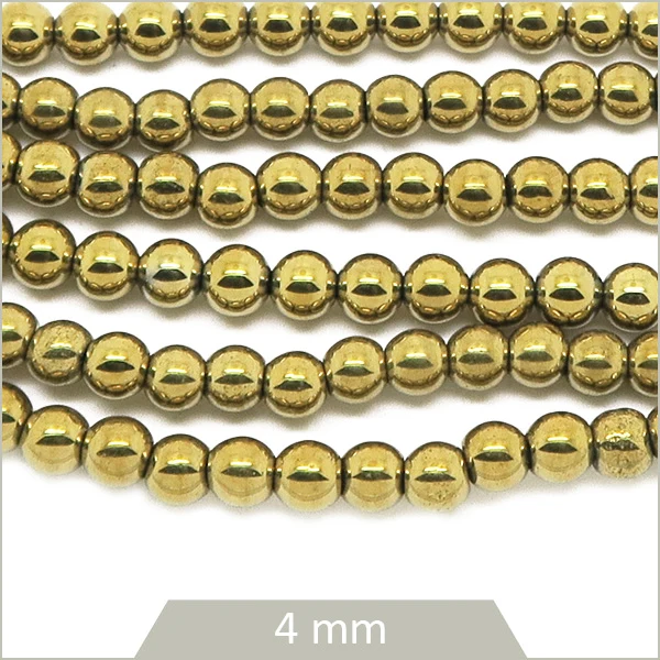 Env. 100 perles rondes en hématite doré clair, 4 mm