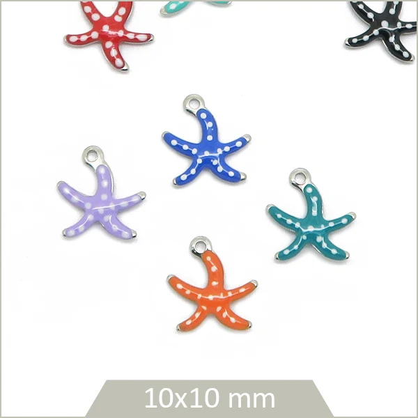 4 breloques étoiles de mer à pois acier inoxydable 304 et effet émail coloré (mix aléatoire)
