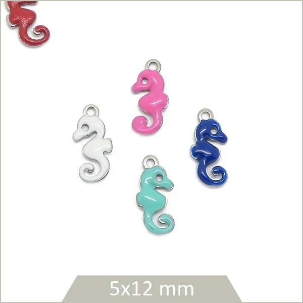 4 breloques hippocampes acier inoxydable 304 et effet émail coloré (mix aléatoire)
