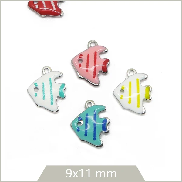 4 breloques poissons tropicaux acier inoxydable 304 et effet émail coloré (mix aléatoire)