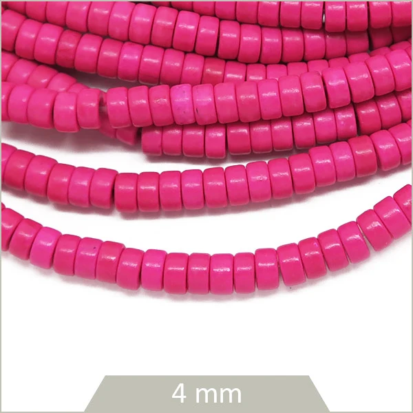 Env. 160 perles rondelles heishi en Howlite teintée rose fuchsia, 4mm