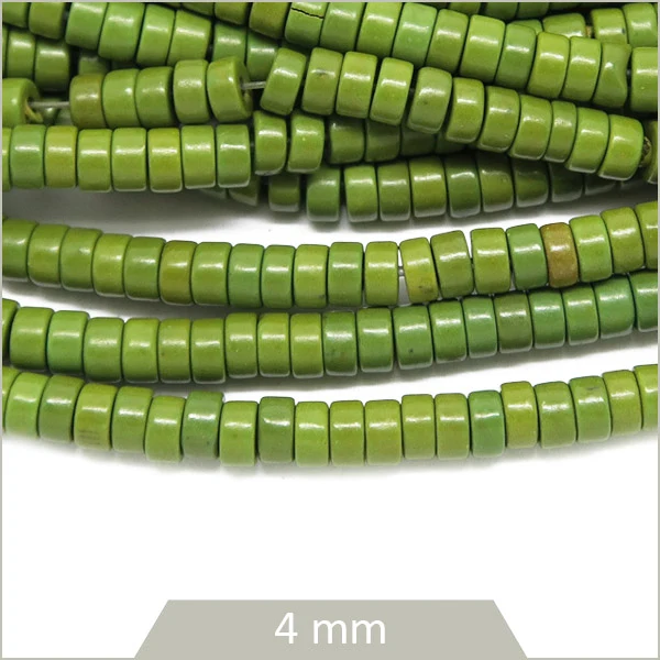 Env. 160 perles rondelles heishi en Howlite teintée vert citron, 4mm