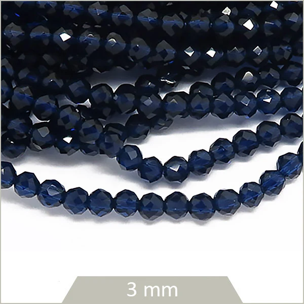 Env. 125 perles de verre à facettes 3 mm, bleu nuit
