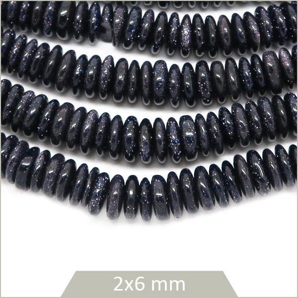 Env. 160 perles soucoupes en Pierre de sable bleue, 6x2 mm