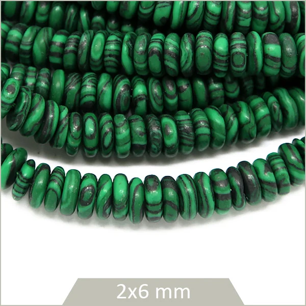 Env. 160 perles soucoupes en Malachite, 6x2 mm