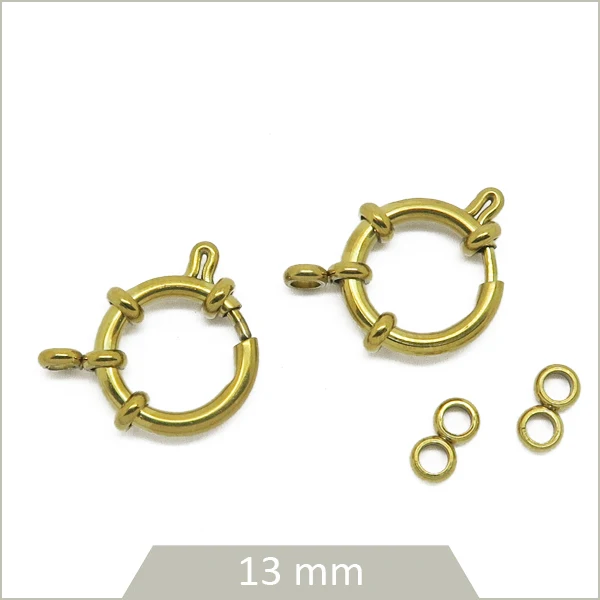 2 fermoirs bouées en acier inoxydable 304 doré 24K, 13mm