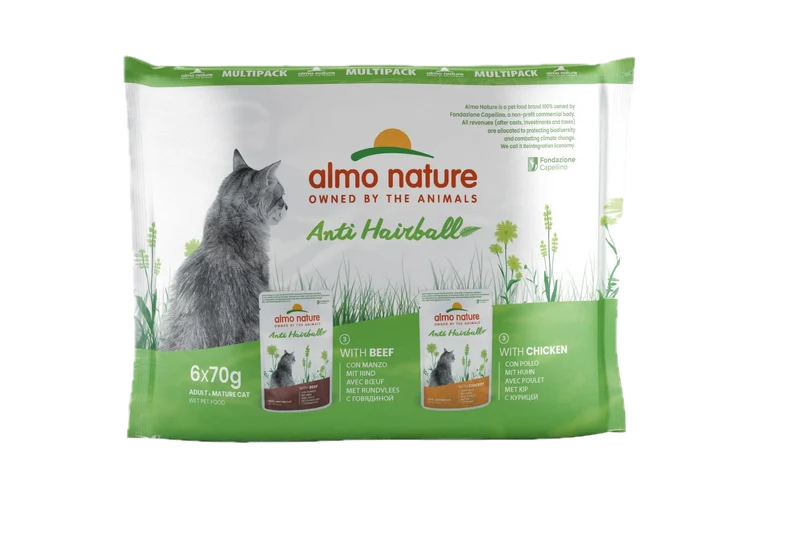 Pâtée pour chat - Anti Hairball - Boeuf et Poulet - Almo Nature 6x70g