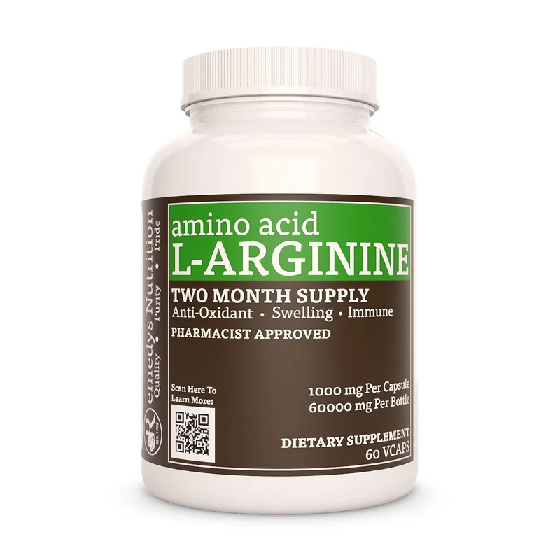 Acide aminé L-Arginine 1000 mg, 60 capsules végétaliennes