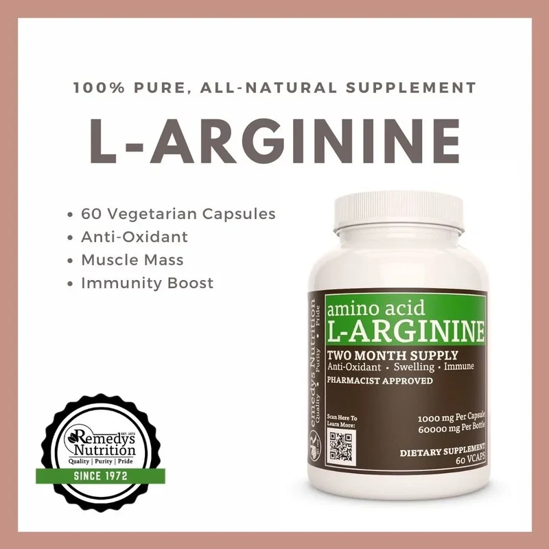 Acide aminé L-Arginine 1000 mg, 60 capsules végétaliennes