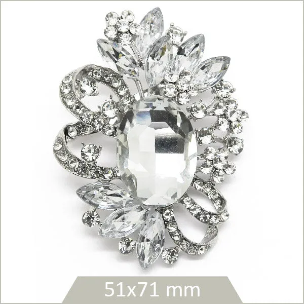 1 grande broche ovale royale alliage argenté et cristaux