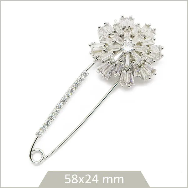 1 broche épinglette fleur scintillante en laiton et strass