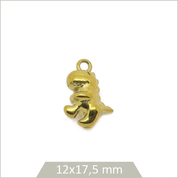 1 breloque dinosaure en acier inoxydable doré 304