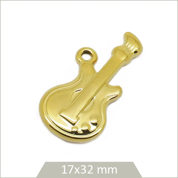 1 breloque guitare électrique en acier inoxydable 304 plaqué or 18k
