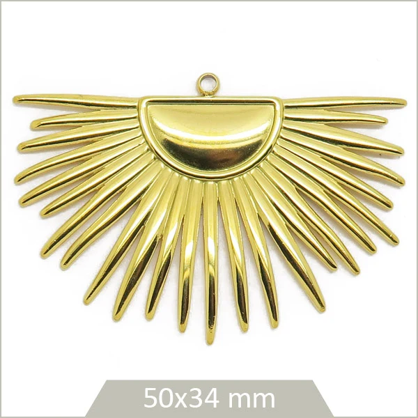 1 breloque demi-soleil en acier inoxydable 304 plaqué or 18k