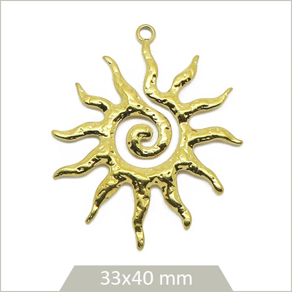1 breloque soleil spirale texturée en acier inoxydable doré 304