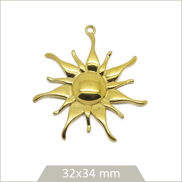 1 breloque soleil enflammé en acier inoxydable doré 304