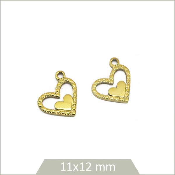 2 breloques cœur acier inoxydable doré 304